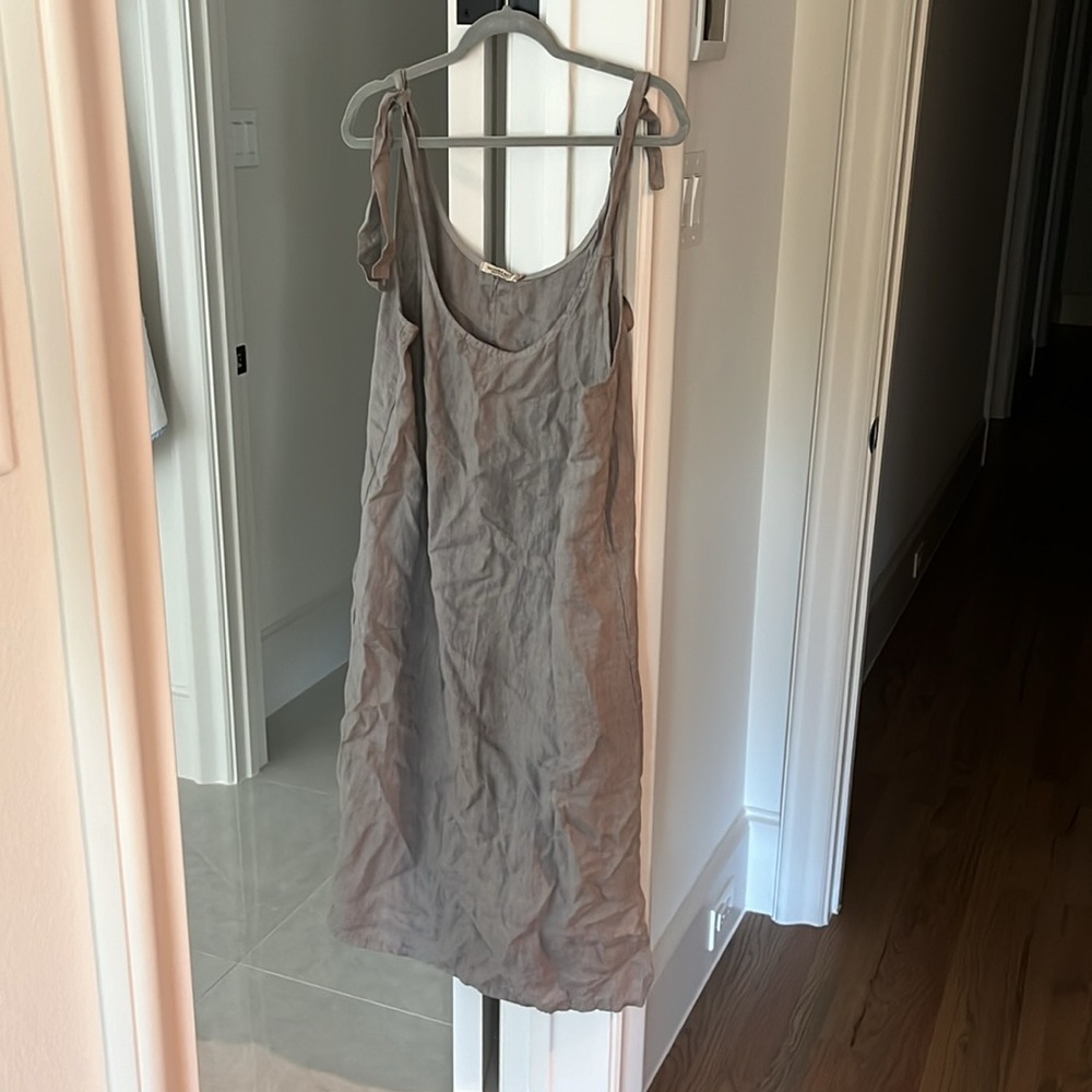 Sleeveless Tie-Shoulder Linen Blend Dress in Taupe